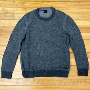 HUGO BOSS Mens Wool Cotton Blend Micro Stripe Crew Neck Sweater Grey XL